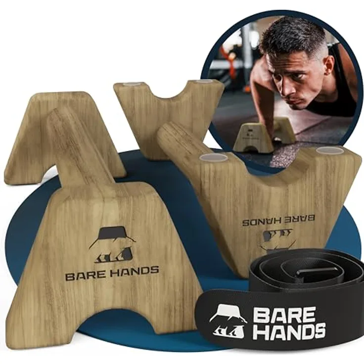 BARE HANDS Liegestützgriffe Modell M – Gelenksschonende & rutschfeste Holz Liegestützgriffe, ideal für Handstand & Liegestütze, Dunkel