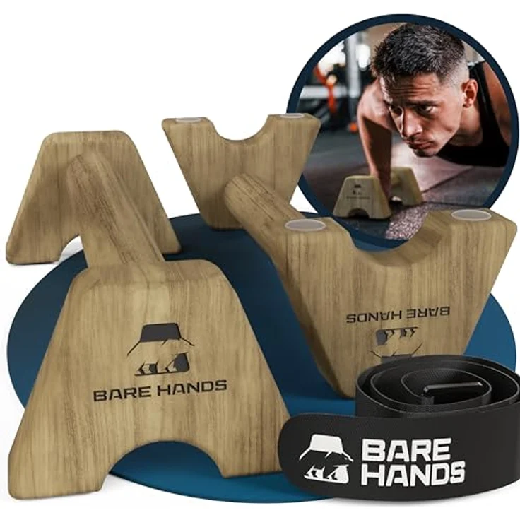BARE HANDS Liegestützgriffe Modell M – Gelenksschonende & rutschfeste Holz Liegestützgriffe, ideal für Handstand & Liegestütze, Dunkel – Bild 1