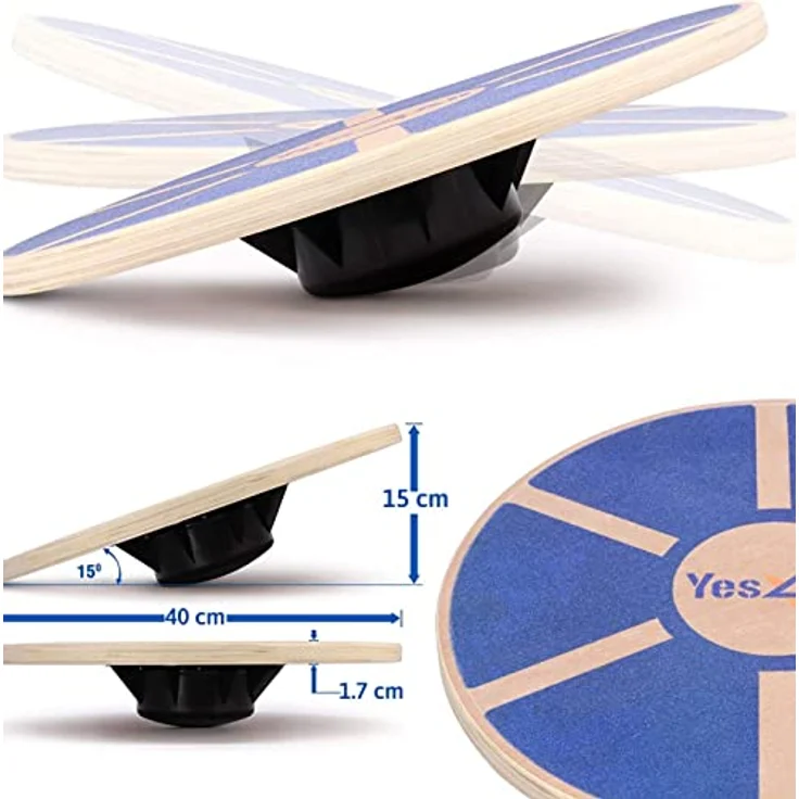 Yes4All Balance Board aus Holz; Brett mit hochwertiger rutschfester Oberfläche; Balance Trainer & Wackelbrett für das Ganzkörpertraining. – Bild 2