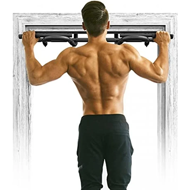 GORILLA SPORTS® Klimmzugstange - für Türrahmen, 10 rutschfeste Griffe, Multifunktion, inkl. Montagezubehör, bis 200kg Belastbar, Stahl, Schwarz - Pull Up Bar, Türreck, Reckstange, Pull-Up Bar – Bild 4