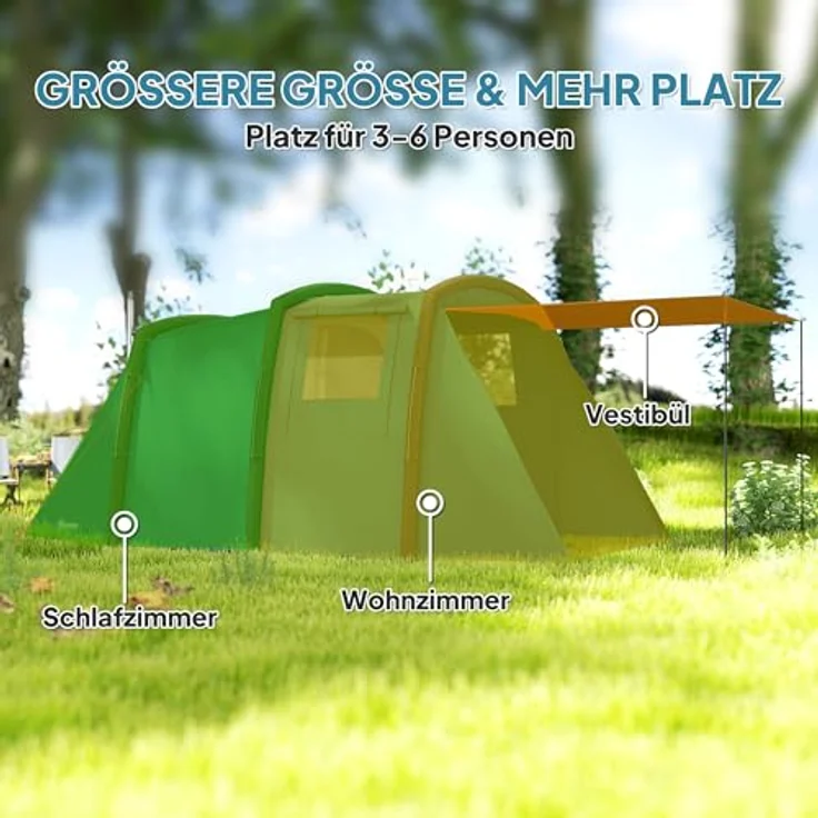 Outsunny Aufblasbares Campingzelt für 3-6 Personen, wasserdicht und UV50+, schnelles Aufstellen mit Luftpumpe, geräumiges Familienzelt für 3 Jahreszeiten, winddicht – Bild 5