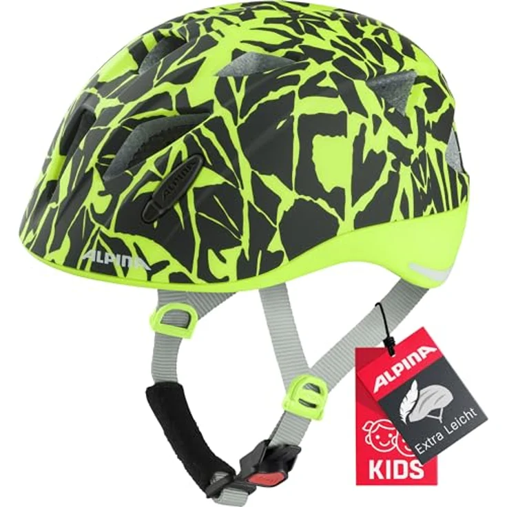 ALPINA Ximo L.E. Fahrradhelm für Kinder, Leicht, Bruchfest, Mit optionalem LED-Licht, Black-neon Sparkle matt, 47-51 cm – Bild 1