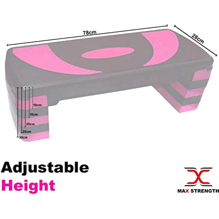MAXSTRENGTH Fitness-Stepper für Training, 5-stufig, höhenverstellbar, 10 cm, 15 cm, 20 cm, 25 cm, 30 cm, rutschfeste Trittplattform für Aerobic-Übungen, Ausdauer, Cardio, Yoga, Routinen, Training, – Bild 2