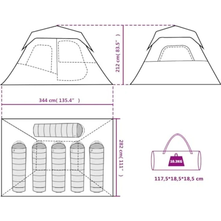 vidaXL Campingzelt 6 Personen, wasserdicht mit integrierter LED-Beleuchtung und Quick-Release-System, 11.50 kg – Bild 3