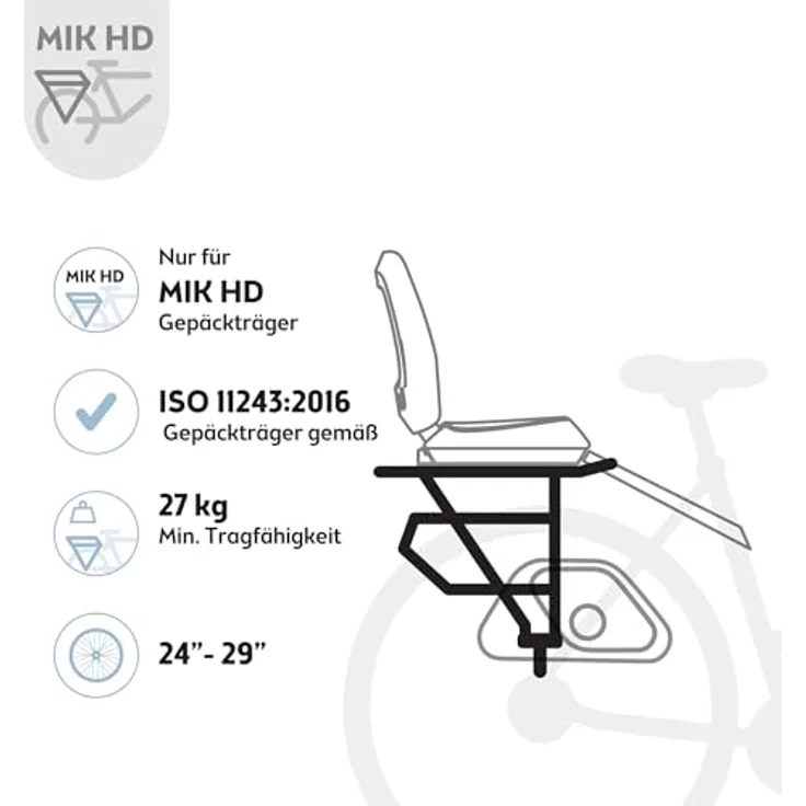 Bobike Fahrradkindersitz Hinten MIK-HD One Junior, Ergonomisch, Sicher, Faltbar, für Kinder ab 6 Jahren bis 27 kg, Schwarz – Bild 3