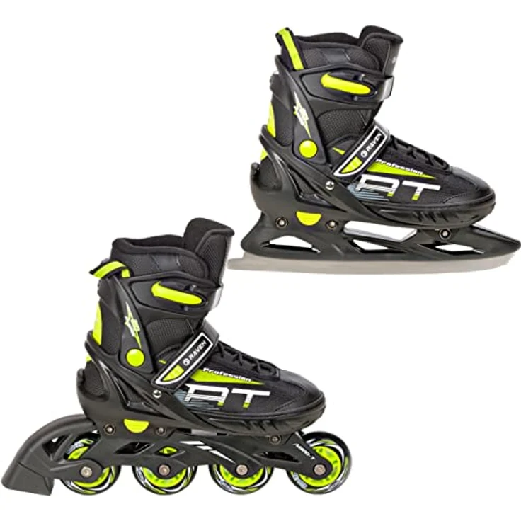 RAVEN Profession 2in1 Schlittschuhe Inlineskates, verstellbar für Kinder und Erwachsene, Black/Lime, Größen 38-42 (25cm-27,5cm), mit Triple-Vent-System und sicherem Verschlusssystem – Bild 1