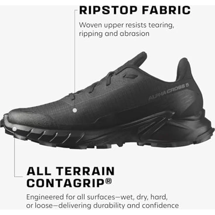 Salomon Alphacross 5 GTX Herren Wanderschuh, Schwarz, Größe 12, hochwertiges Obermaterial, nahtlose Passform, Contagrip Außensohle – Bild 3