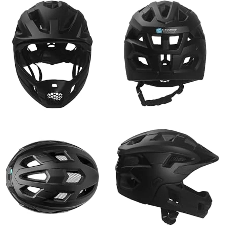 Crazy Safety Fullface Velohelm, schwarz, mit abnehmbarem Kinnschutz und Insektenschutznetz, Größe 54-57 cm – Bild 2