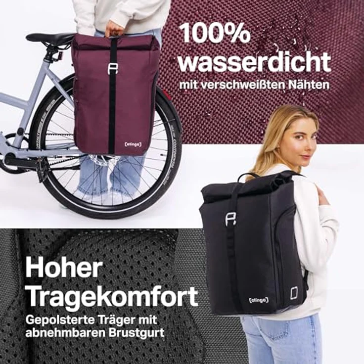 otinga Flip V3 Fahrradtasche Rucksack, 34L Volumen, wasserdicht, umbaubar in 3 Sekunden, mit Organizer und Flaschenfach – Bild 5