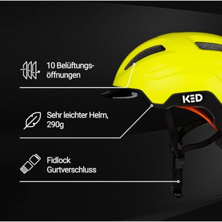 KED Ahead Pedalon E-Bike Fahrradhelm, mit LED-Rücklicht, Maxshell-Technologie, superleicht, Pedalon Yellow Green Matt, Größe 56-59 (M) – Bild 2