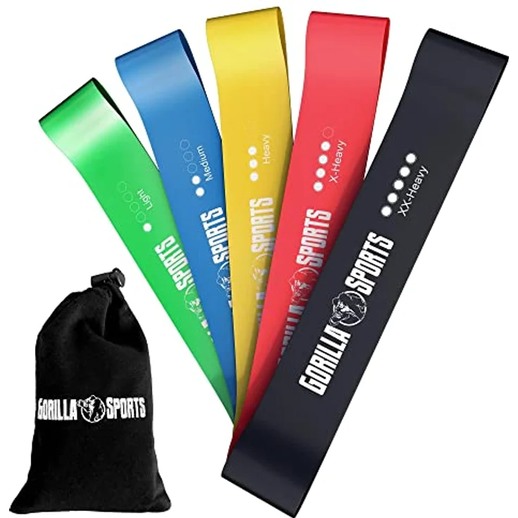 GORILLA SPORTS® Fitnessbänder 5er Set, Rutschfestes Latex mit 5 verschiedenen Stärken, Widerstandsbänder für Yoga, Pilates und Physio – Bild 1