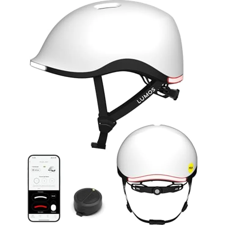 Lumos Nyxel MIPS, Fahrradhelm mit vorderem und hinterem Blinker, 56 RGB LEDs, weiß, Größe S – Bild 1