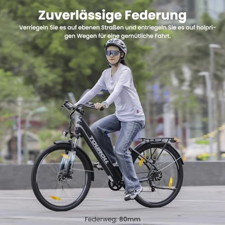 Touroll J1 ST E-Bike, 250 W Motor, 561,6 Wh Akku, Reichweite bis 100 km, 27,5", Shimano 7-Gang, 80 mm Lockout-Federung, StVZO – Bild 7
