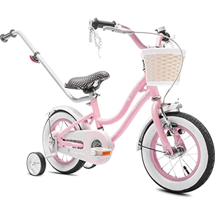 Sun Baby Heart Bike, 12 Zoll Mädchenfahrrad mit Schubstange, Rosa – Bild 1