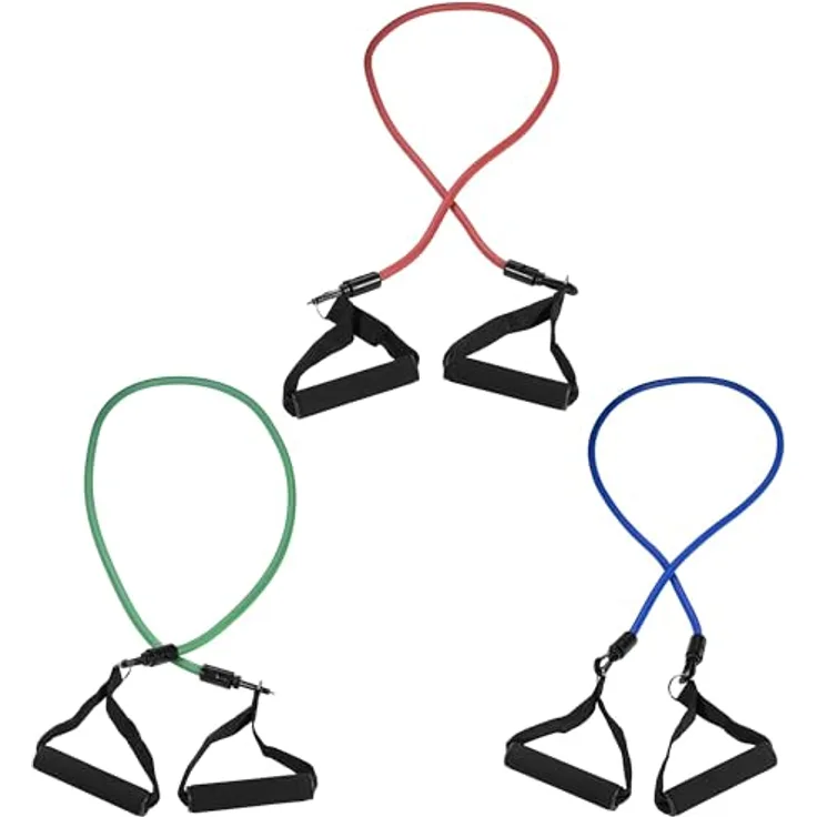 GORILLA SPORTS® Expander Tubes - 3er Set, verstellbare Fitnessbänder mit Schaumstoffgriffen, inkl. Tragetasche, 3 Widerstandsstärken (Rot, Blau, Grün) für Pilates und Physio