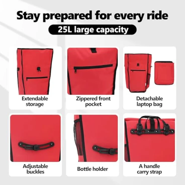 vidaXL Fahrradtasche Rot, 34 x 16 x 59 cm aus robustem Polyester, wasserabweisend und leicht montierbar – Bild 5
