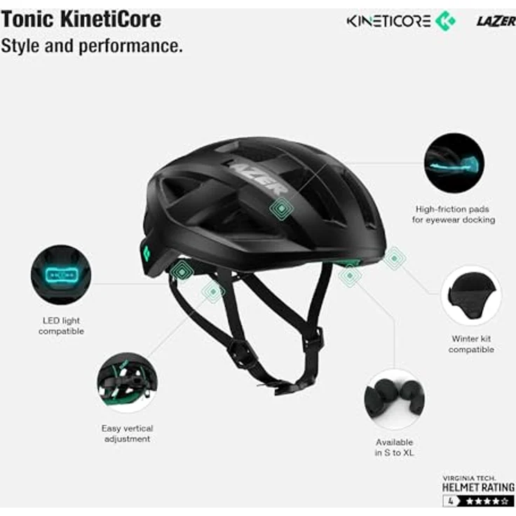 Lazer Tonic KinetiCore Rennrad/Gravel-Helm, Matte Black, leichtes In-Mold-Design mit 18 Belüftungsöffnungen – Bild 3