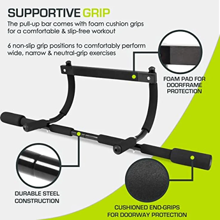 ProsourceFit Multi-Grip Lite Pull Up/Chin Up Bar, Heavy Duty Türrahmen Klimmzugstange für Zuhause, 24”-32”, 8 rutschfeste Griffe, bis 300 lbs tragbar – Bild 4