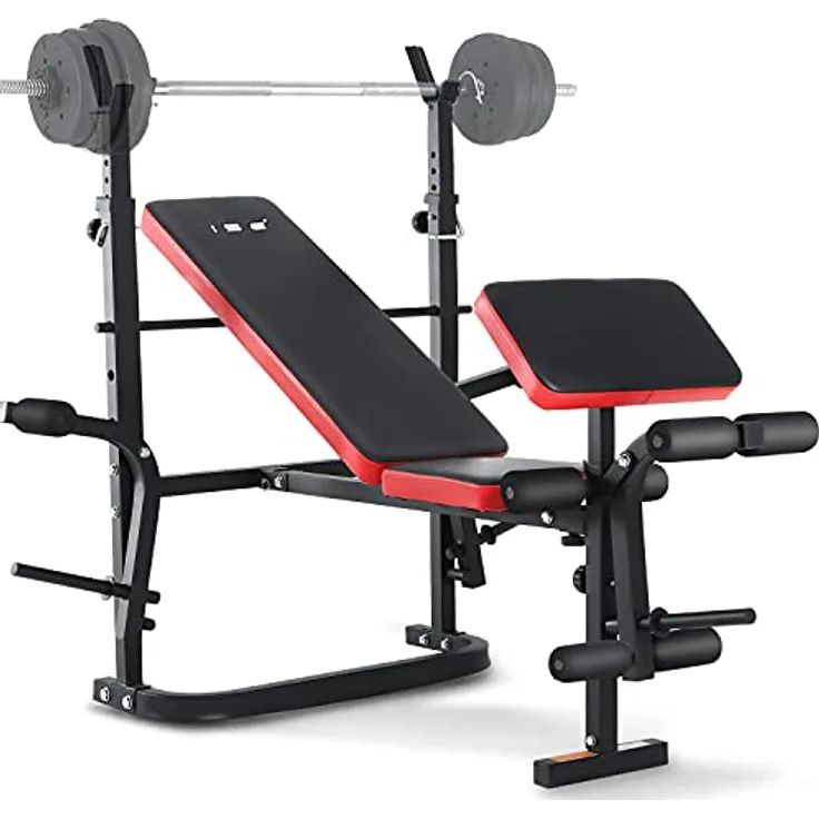 ISE Multifunktional Trainingsbank Hantelbank verstellbar Klappbar mit Beincurler Semi-Pro Haushalt Fitnessgeräter für Kniebeuge Bankdrücken Rumpfbeuge belastet 120kg