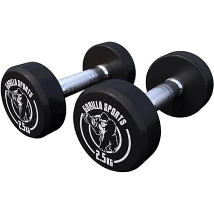 GORILLA SPORTS® Kurzhanteln - Einzeln / 2er Set, von 2,5 bis 40 kg Gewichte, Gummi, Gusseisen Kern, rutschfeste, gerändelte Griffe, Schwarz - Rundhanteln, Hantelset, Kurzhantelset, Dumbbells – Bild 2