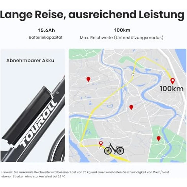 Touroll J1 ST E-Bike, 250 W Motor, 561,6 Wh Akku, Reichweite bis 100 km, 27,5", Shimano 7-Gang, 80 mm Lockout-Federung, StVZO – Bild 4