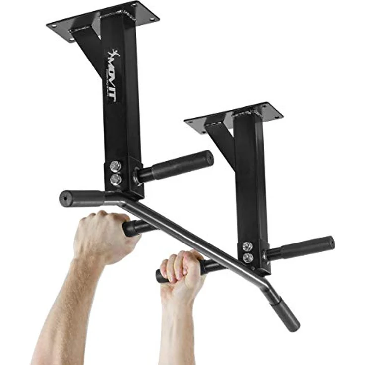 MOVIT® Profi Klimmzugstange zur Deckenmontage, bis 350 kg, 6x rutschfeste Griffe, 2x Ösen für Zubehör, schadstoffgeprüft, Weiß, Türreck Reckstange Pull up bar - Preisvergleich – Bild 5