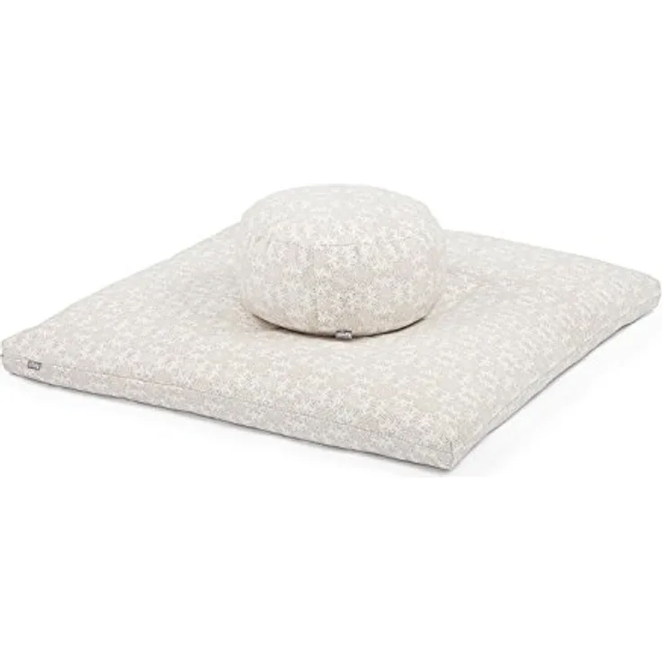 Bodhi Meditations-Set | Maharaja Collection | Meditationsmatte (Zabuton) & Meditationskissen Rondo mit Dinkelfüllung | Bezug aus Baumwolle | Unterlage zur Meditation (Madurai/Ecru)