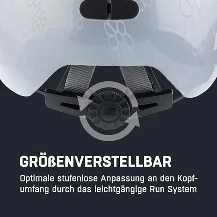ALPINA Ximo, leichter und bruchfester Kinderfahrradhelm mit optionalem LED-Licht, Silver Flower Gloss, 47-51, 360°-Fitsystem, hohe Sichtbarkeit – Bild 5