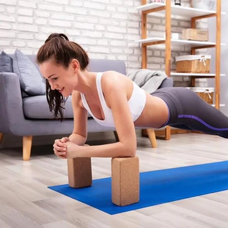 Relaxdays Yogablock, 2er Set, Yogaklötze aus Kork, für Yogaübungen, HBT: 12 x 22,5 x 7 cm, rutschfeste Yogawürfel, natur – Bild 3