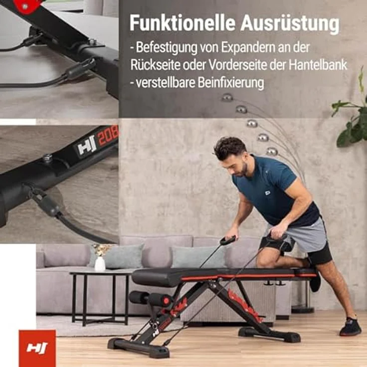 HS HOP-SPORT Hantelbank HS-2080HB, klappbar & stabil, multifunktional mit Expandern, belastbar bis 250 kg – Bild 4