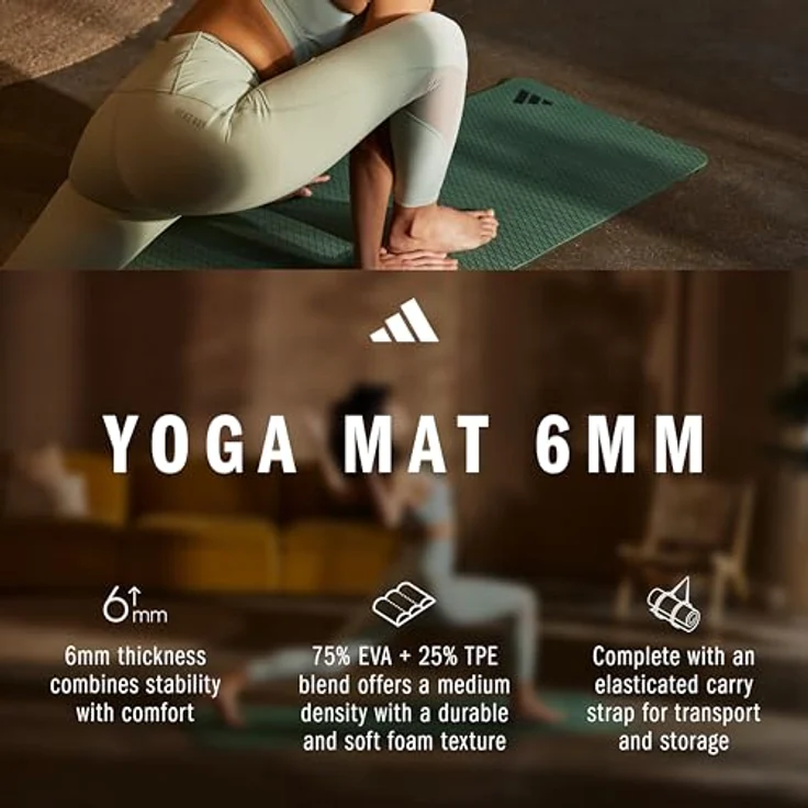adidas Yogamatte, 6 mm dick, rutschfeste Oberfläche für optimalen Halt – Bild 3