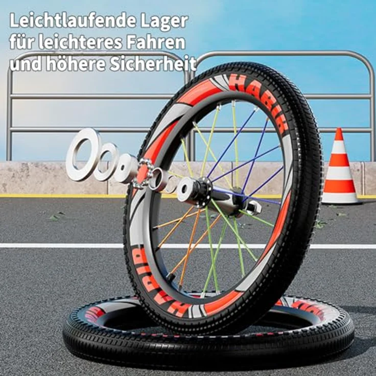 Habib Gruppe Kinderfahrrad, Komplettset mit LED-Stützrädern, höhenverstellbarem Lenker und Sicherheitszubehör, geeignet für Kinder von 85 cm bis 130 cm – Bild 8