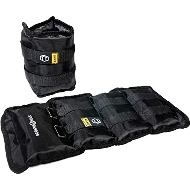 Sporttrend 24® Gewichtsmanschetten 0,5kg, 0,75kg, 1kg, 1,5kg, 2kg, 2,5kg, 3kg, 3,5kg, 4kg, 4,5kg, 5kg im 2er Set - maximaler Halt durch starken Klettverschluss, Fußgewichte, (Schwarz, 2 x 4,5kg)