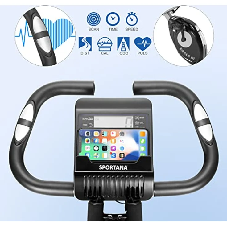 Sportana F-Bike Heimtrainer Eagle 3 Faltbar 10 Stufen 7 Sitzhöhen LCD Display Fitnessfahrrad 2 Zugbänder Fahrradtrainer Fitnessbike X-Bike – Bild 4
