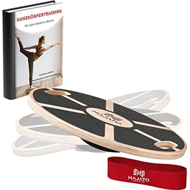 NAJATO Sports Balance Board – Wackelbrett mit rutschfestem gummiertem Standfuß – Gleichgewichtstrainer mit Handgriffen für mehr Übungsmöglichkeiten – Balance Board Holz – Bild 1