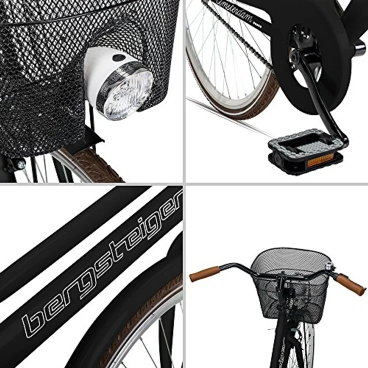 Bergsteiger Amsterdam Damenfahrrad 28 Zoll, Schwarz mit Korb, Fahrrad-Licht, Rücktrittbremse – Bild 8