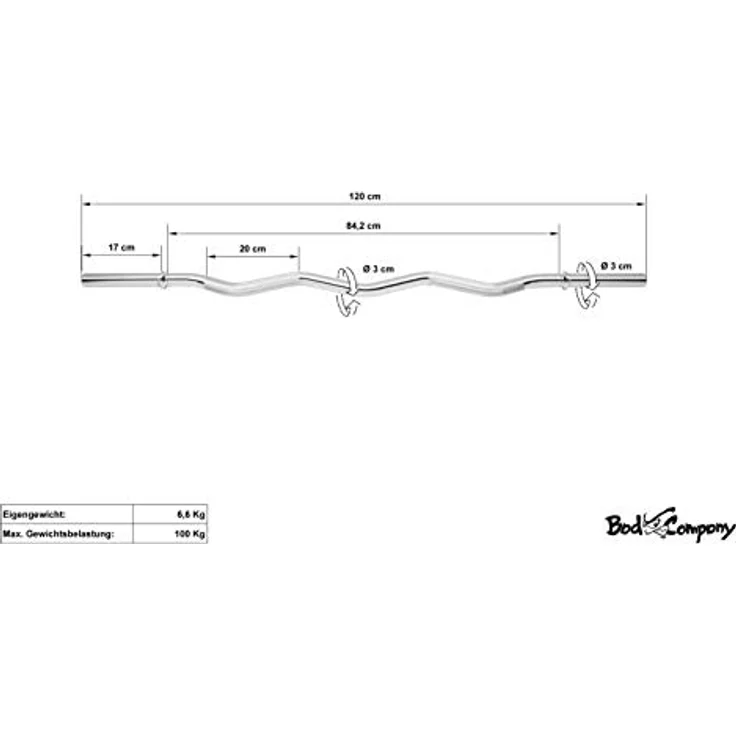 Bad Company SZ-Hantelstange 120 cm inkl. Federverschlüssen 30/31 mm Chrom – Bild 5