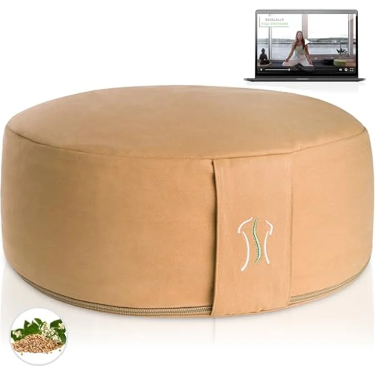 BACKLAxx® Yoga Kissen, Meditationskissen XL 35cm [30% mehr Sitzfläche], 15cm hoch mit Buchweizenfüllung, perfektes Meditation Zubehör, Yogakissen rund inkl. Videokurs - Pouf Sitzkissen Boden – Bild 1