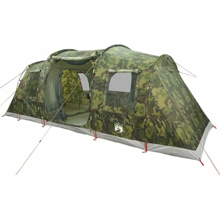vidaXL Tunnelzelt 4 Personen Camouflage, wasserdichtes Campingzelt mit zwei Schlafkabinen und E-Anschluss, einfacher Auf- und Abbau – Bild 1