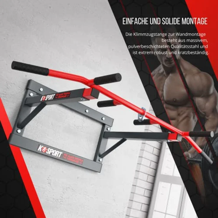 K-Sport: Klimmzugstange zur Wandmontage mit Pull-Up Bar & 3 verschiedenen Griffen I Klimmzugturm für Muskeltraining I Pull Up Mate, inkl. E-Book – Bild 3