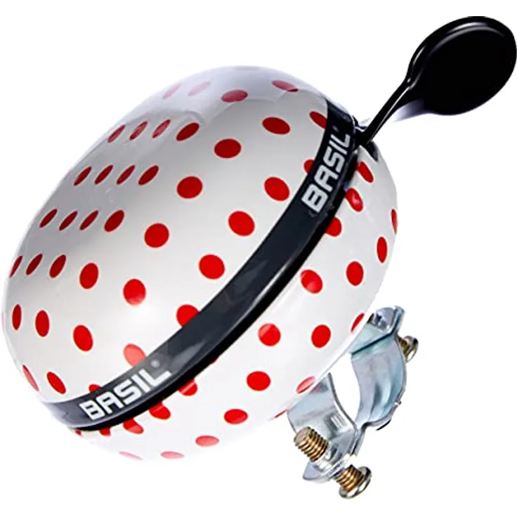Basil Big Bell Polkadot Fahrradklingel, 80mm Ø, Weiß-rote Punkte, geeignet für Elektro-, City- und Kinderfahrräder