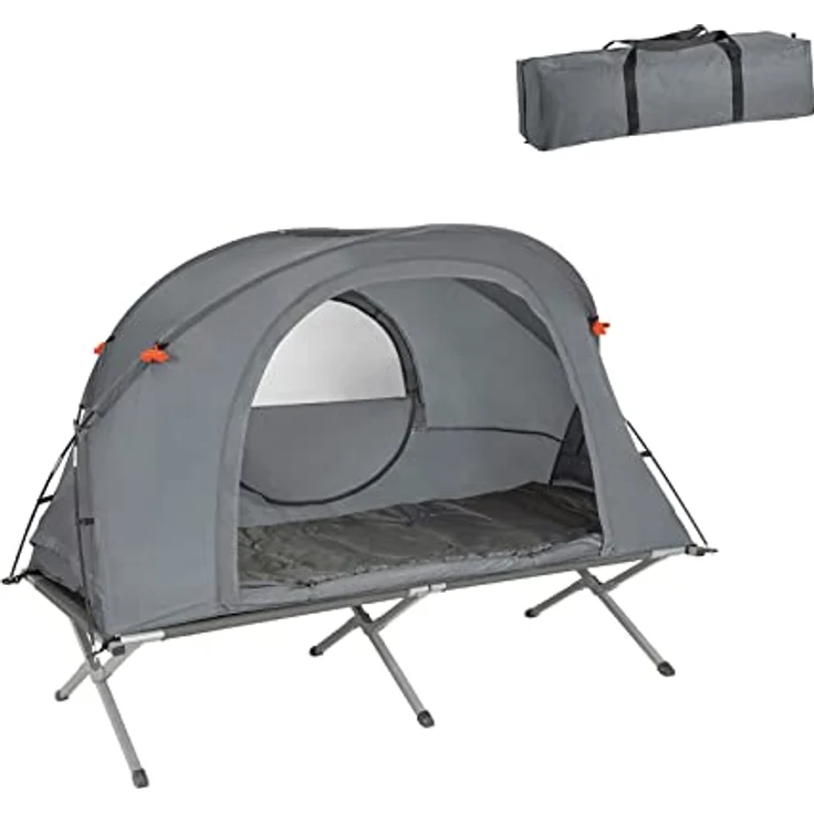 SoBuy faltbar Survival-Zelt Feldbett 4 in1 Camping Set Outdoor Hellgrau BHT ca. 194x147x87cm OGS60-HG – Bild 1