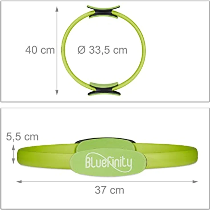 Bluefinity Pilates Ring mit Übungen, Doppelgriff, gepolstert, Widerstandsring Yoga, Fiberglas, Fitness Ring Ø 37cm, grün – Bild 4