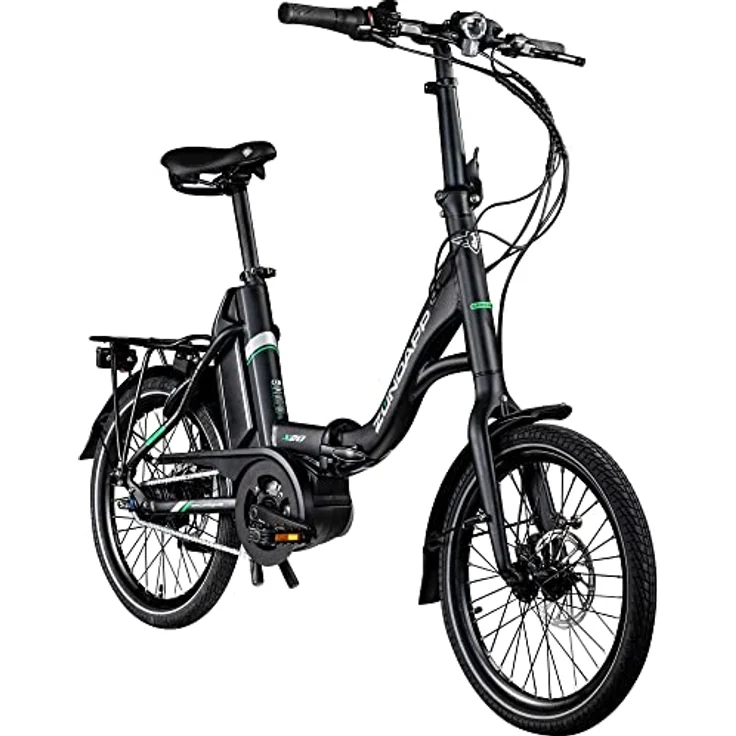 ZÜNDAPP X20 E Bike 20 Zoll Klapprad für Damen und Herren 150-190 cm Bosch Ebike Mittelmotor mit 7 Gang Nabenschaltung Elektro Fahrrad 400 Wh Akku Faltrad (schwarz/grün) – Bild 1