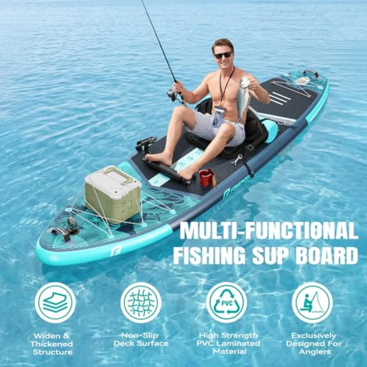 FBSPORT Aufblasbares SUP Board, 15CM dick, mit verstellbarem Aluminium Paddel und Pumpe, für Anfänger und Fortgeschrittene, Blue Teal – Bild 3