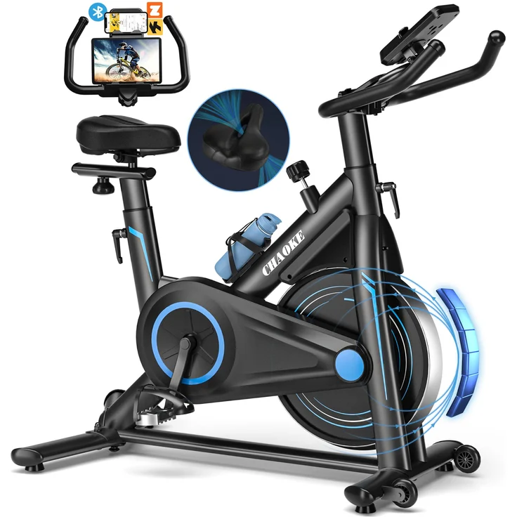 CHAOKE Profi Heimtrainer Fahrrad, Ultra-Leiser Ergometer mit Magnetwiderstand und App-Konnektivität, Y-Stabil-Basis, bis 160KG, Schwarz-Blau
