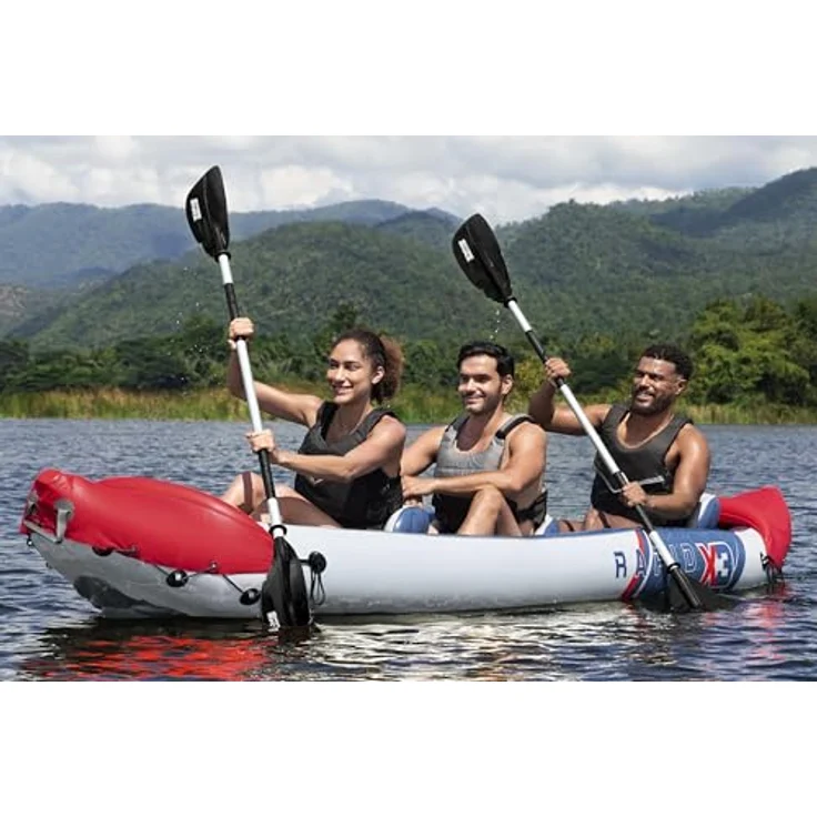 Bestway Hydro Force Rapid X3 Kajak-Set, aufblasbar für 3 Erwachsene, 280 kg Tragfähigkeit, Inflata-Shield Pro-Material, 3 Luftkammern, GS-zertifiziert, inkl. Paddel und Doppelhubkolbenpumpe – Bild 2