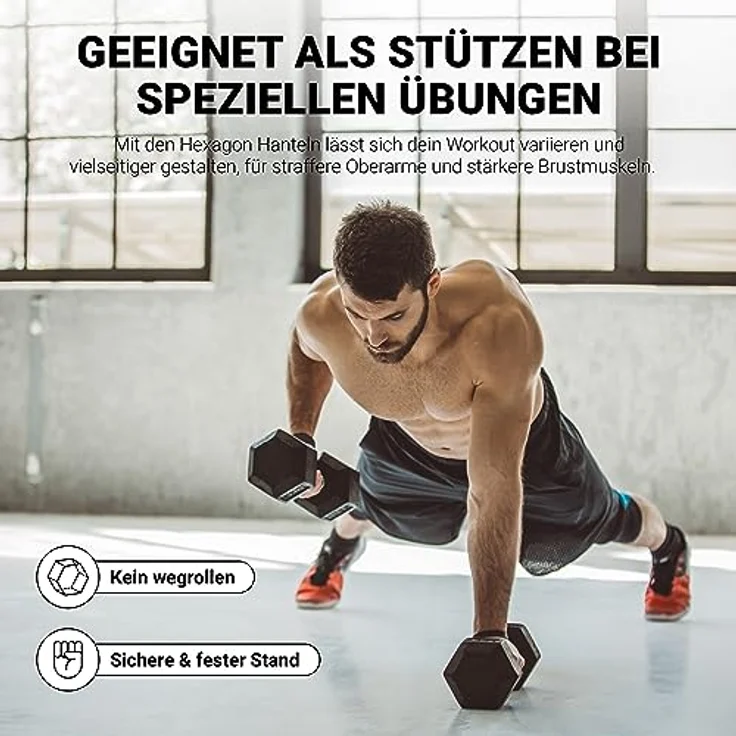 Hexagon-Hanteln Premium (Paar) | 5-30 kg | rutschsicher ummantelt | ergonomische verchromte Griffe | Kurzhantel-Set | Dumbbell-Set (27,5 kg - Paar (2 Stück)) – Bild 5