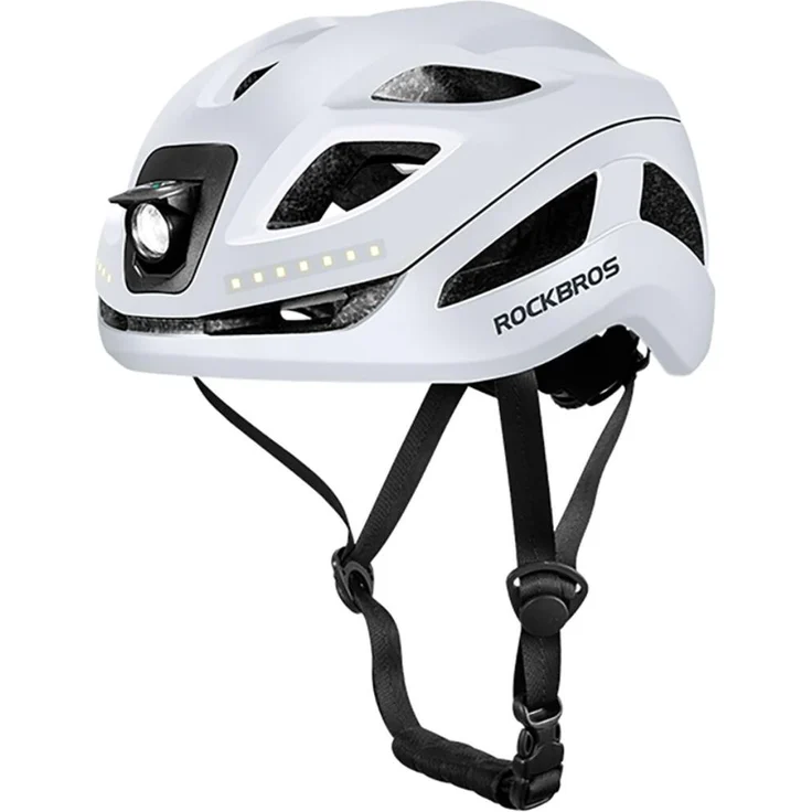 ROCKBROS ZK-077 Fahrradhelm mit multidirektionaler integrierter Beleuchtung, Größe 57-61 cm, Weiß