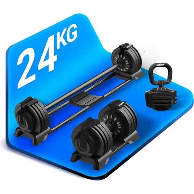 NEOLYMP 3 in 1 Hanteln Set 40kg, Verstellbare Kurzhanteln, Langhantel & Kettlebell mit einstellbaren Gewichten 2-40kg, Platzsparendes Fitness-Set für Ganzkörper-Workout – Bild 1